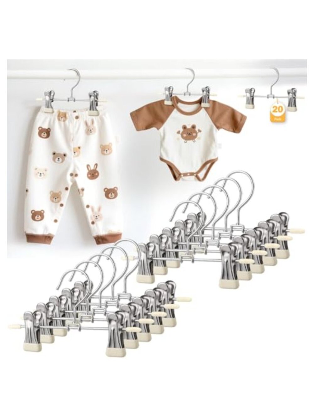 20 Pack Metal Baby Hangers Non-Slip Clips 360° Rotation Space Saving